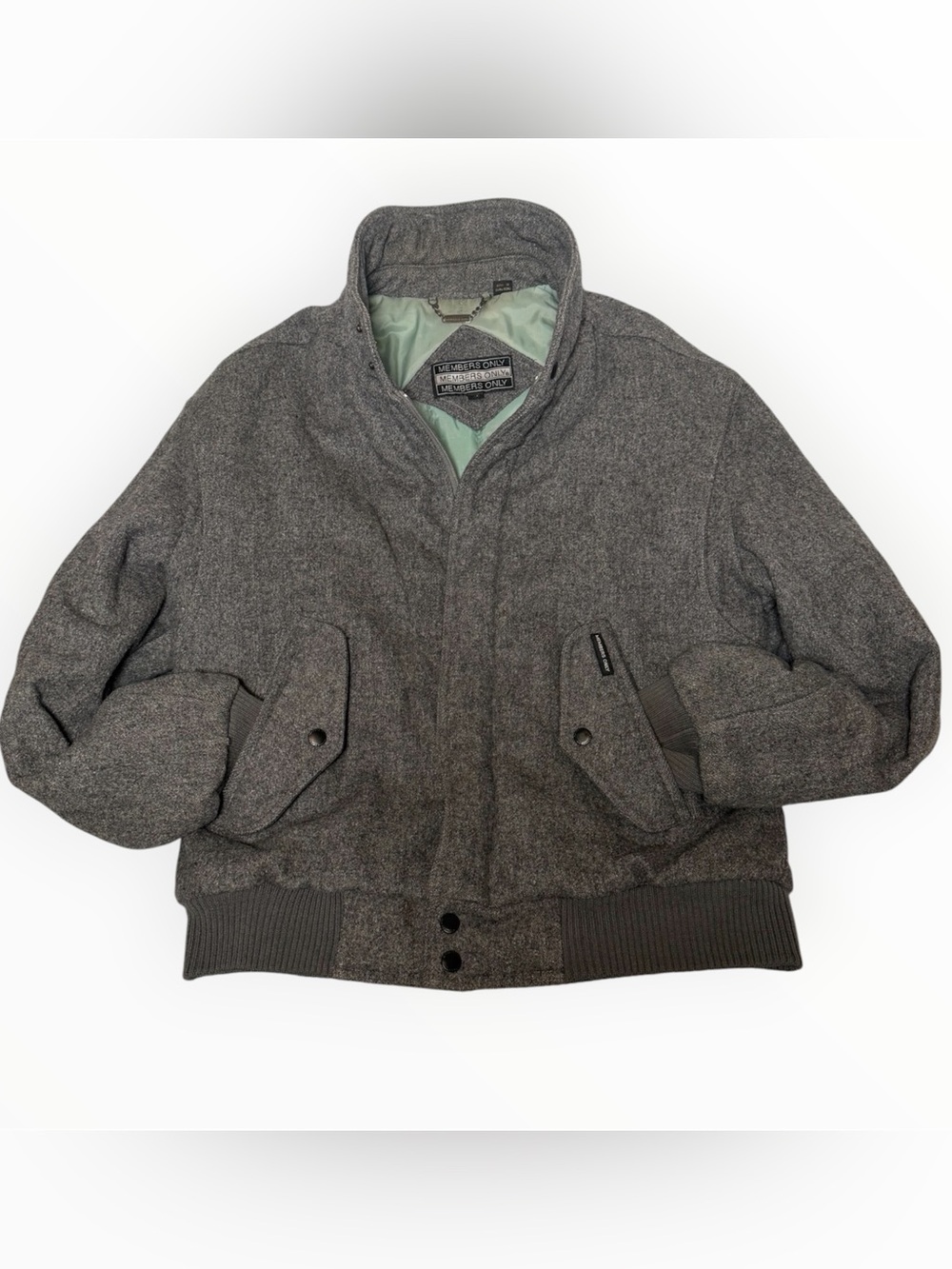 Members Only Gray Wool-Blend Bomber Jacket with Ribbed Hem
